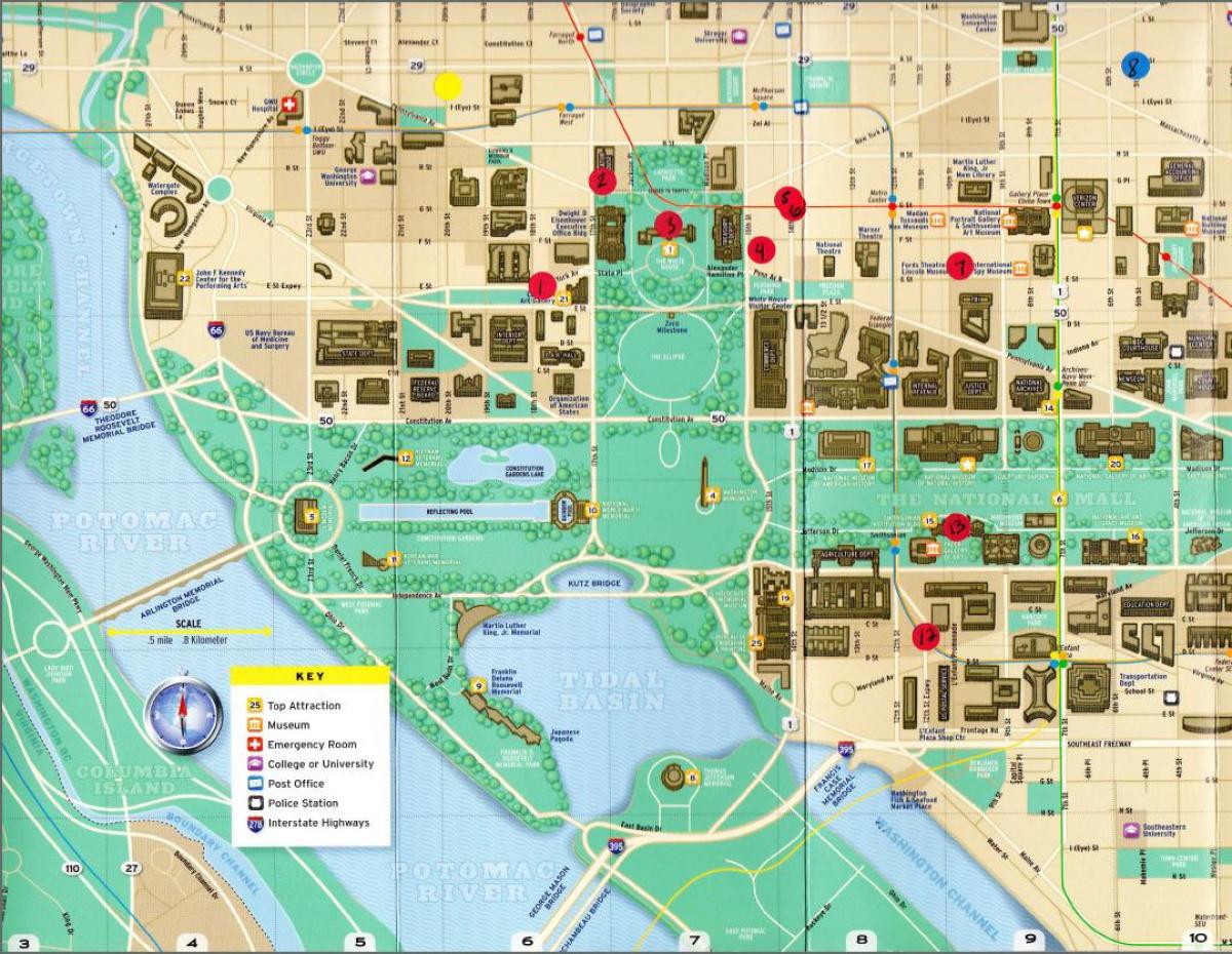 karta spomenika Washingtonu, dc