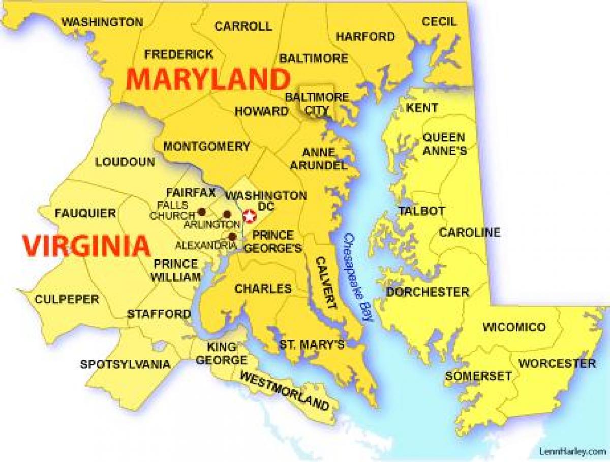 karta Maryland, Virginia, Washington, dc