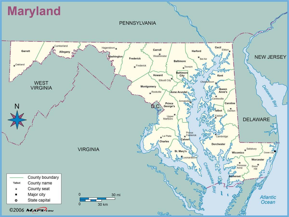 državi Maryland, district of Columbia karti