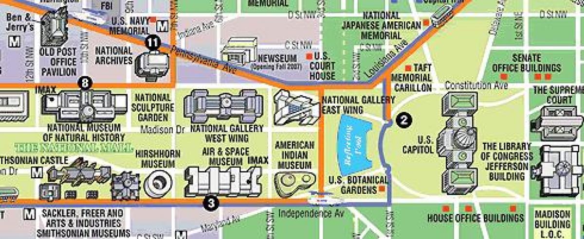 karta muzeja u Washingtonu DC i spomenici