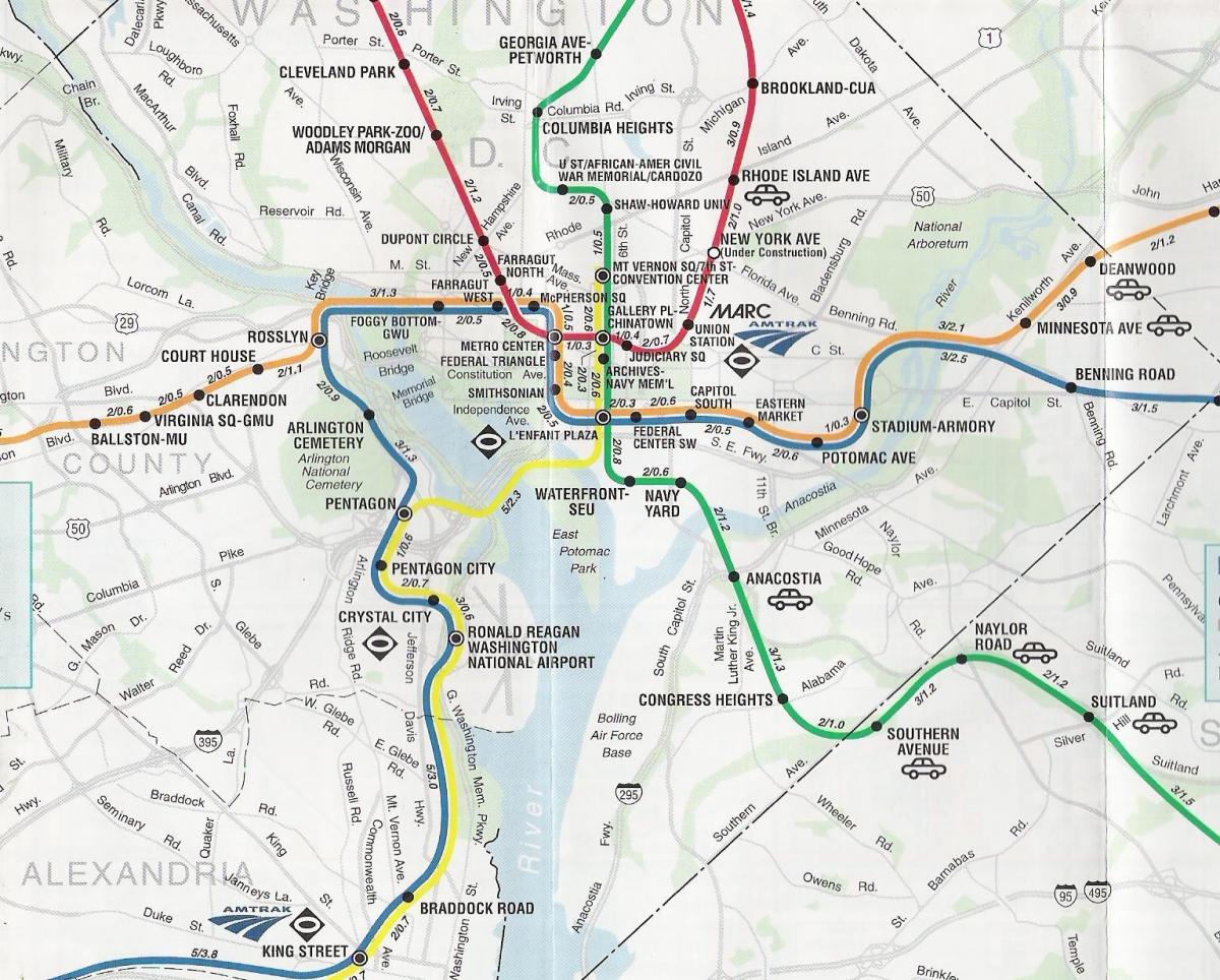 ulica Washingtona DC kartu s postajama podzemne željeznice 
