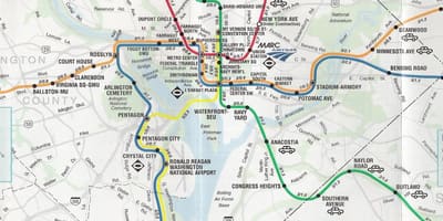 Ulica Washingtona DC kartu s postajama podzemne željeznice 