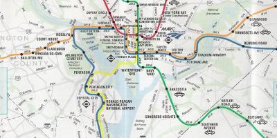 Ulica Washingtona DC kartu s postajama podzemne željeznice 